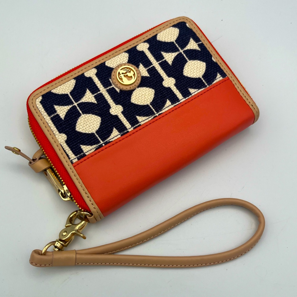 Spartina 449 Wallet Hilton Head Linen Leather Zippered Daufuskie Island Coral